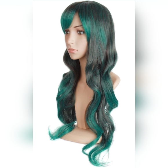 Brown & Green Long Wavy Synthetic Wig - Picture 2 of 8